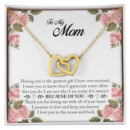 Because Of You Mom Interlocking Hearts Necklace
