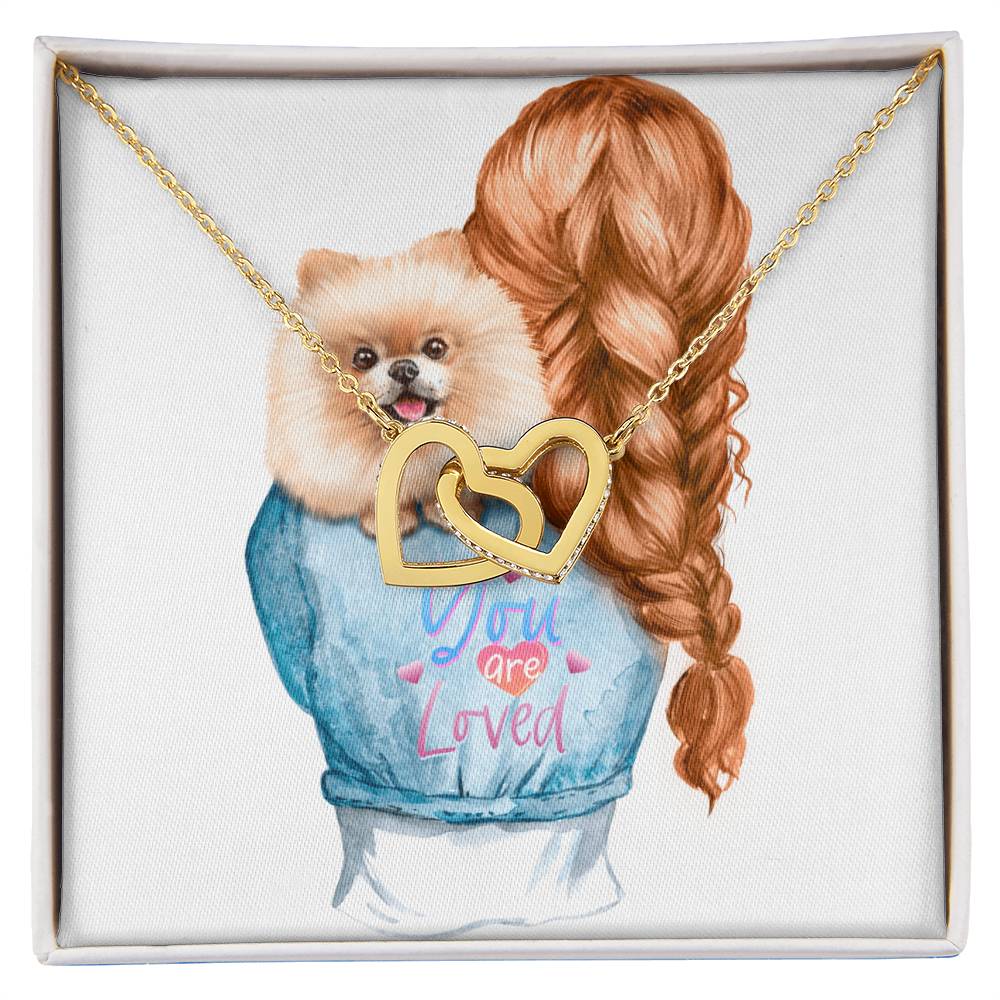 Dog Mom Pom Pomeranian Lovers Two Interlocking Hearts Gift Necklace Interlocking Hearts Necklace