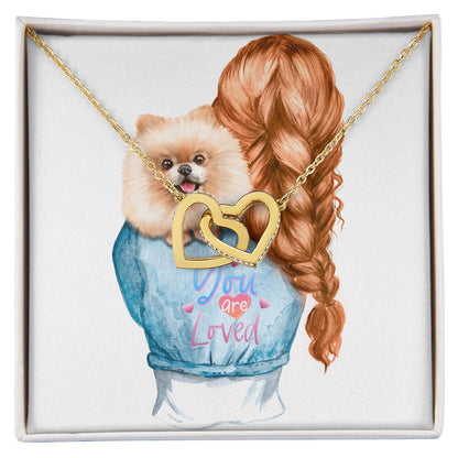 Dog Mom Pom Pomeranian Lovers Two Interlocking Hearts Gift Necklace Interlocking Hearts Necklace
