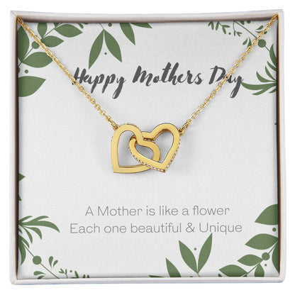 A Mother Is Like A Flower - Each One Beautiful & Unique Interlocked Hearts Mothers Day Gift Interlocking Hearts Necklace