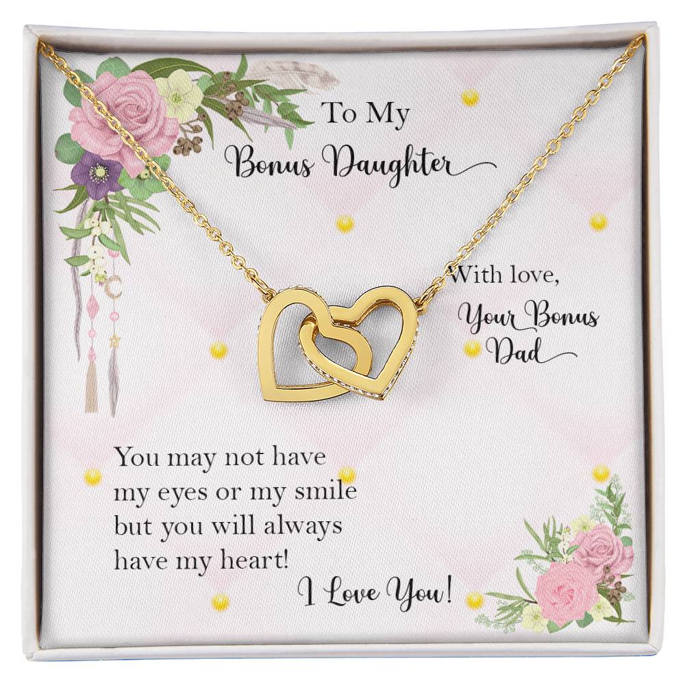 Bonus Daughter From Bonus Dad No Dna But You Have My Heart Interlocking Hearts Necklace