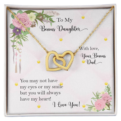 Bonus Daughter From Bonus Dad No Dna But You Have My Heart Interlocking Hearts Necklace