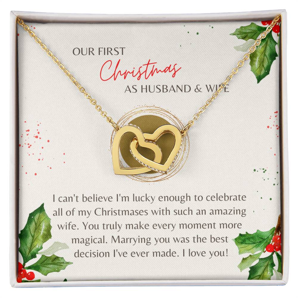 First Christmas Husband & Wife Interlocking Hearts Necklace Cream Holly