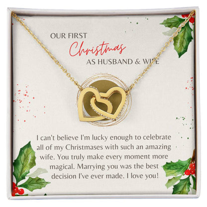 First Christmas Husband & Wife Interlocking Hearts Necklace Cream Holly