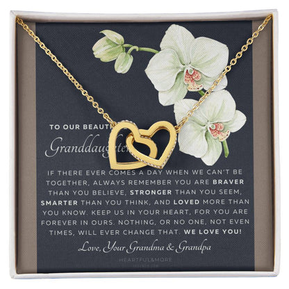 Gift For Granddaughter From Grandma & Grandpa To Our Granddaughter Live Your Dreams Birthday Graduation Christmas Interlocking Hearts Necklace