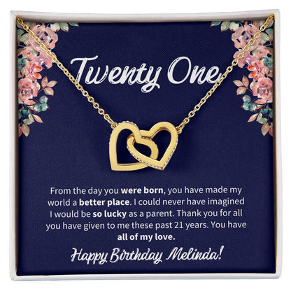 Twenty One Birthday All Of My Love Interlocked Hearts Necklace Interlocking Hearts Necklace