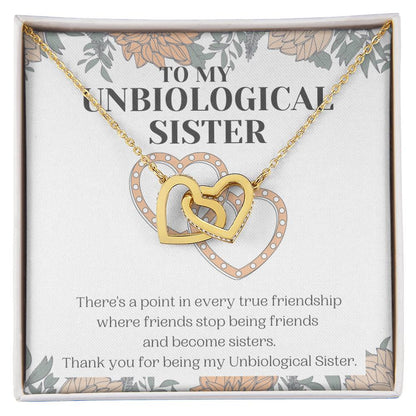 Unbiological Sister Gift Best Friend Necklace Soul Sister Bridesmaid Gift 18Kt Gold Sterling Silver Heart Pendant Jewelry Free Gift Box Interlocking Hearts Necklace