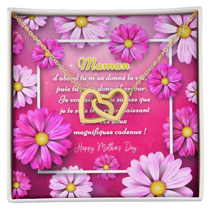Collier Deux Cœurs Cadeau Pour Fête Des Mères Je T'Aime Maman Interlocking Hearts Necklace