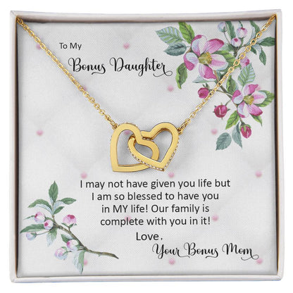 Bonus Daughter From Bonus Mom No Dna But You Have My Heart Interlocking Hearts Necklace