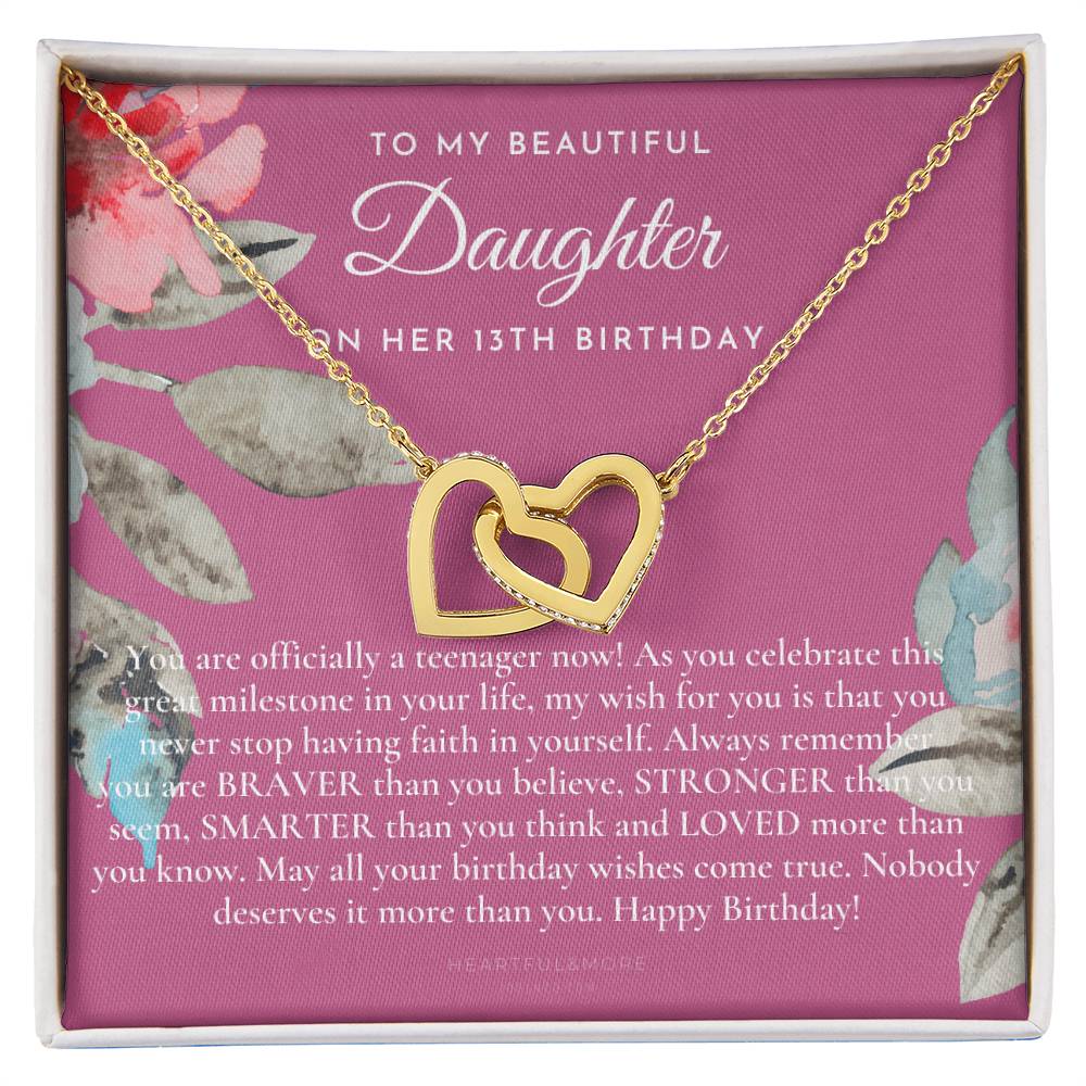 Daughter 13Th Birthday Gift Gift For 13 Year Old Girl Gifts 13Th Birthday Girl 13Th Birthday Gift Thirteenth Birthday Necklace Teen Birthday Gift Official Teenager Interlocking Hearts Necklace