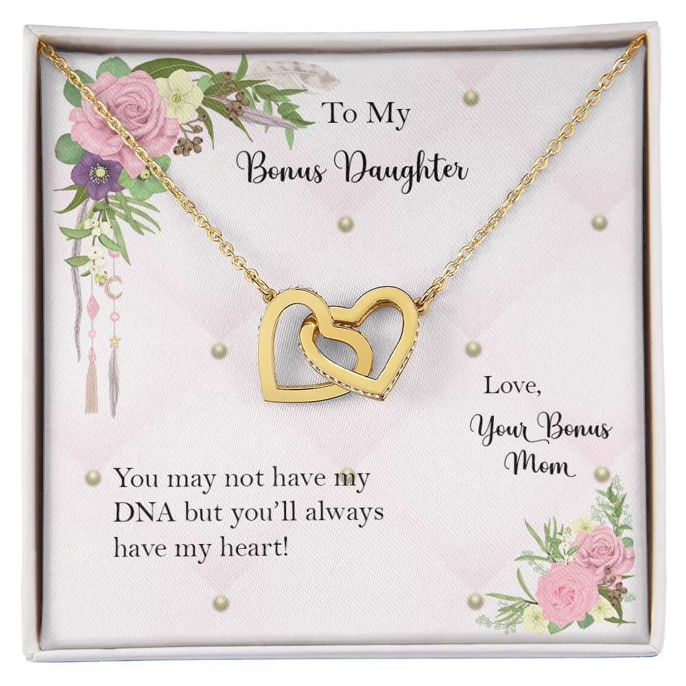 Bonus Daughter From Bonus Mom No Dna But You Have My Heart Interlocking Hearts Necklace