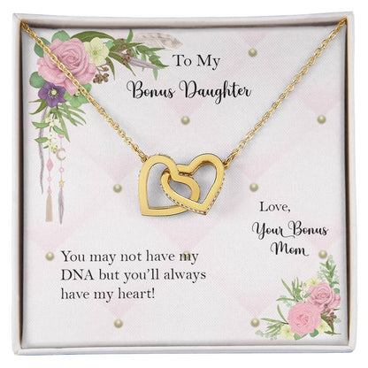 Bonus Daughter From Bonus Mom No Dna But You Have My Heart Interlocking Hearts Necklace