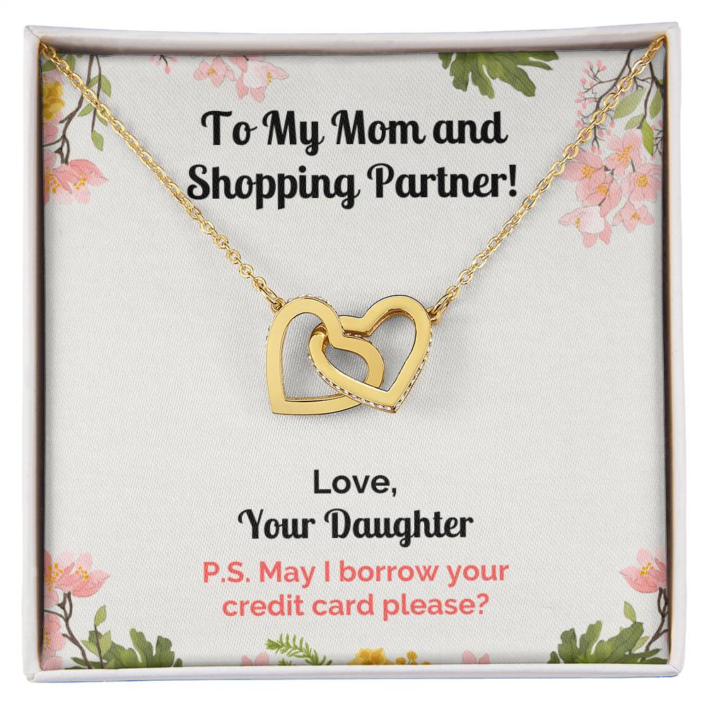 Funny Daughter'S Message Card With Necklace For Mom Interlocking Hearts Necklace