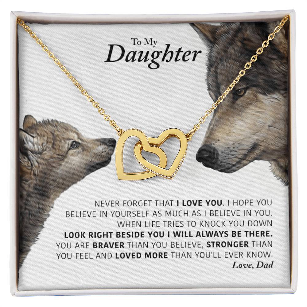 Daughter - I Will Always Be There Dad In Usa Interlocking Hearts Necklace
