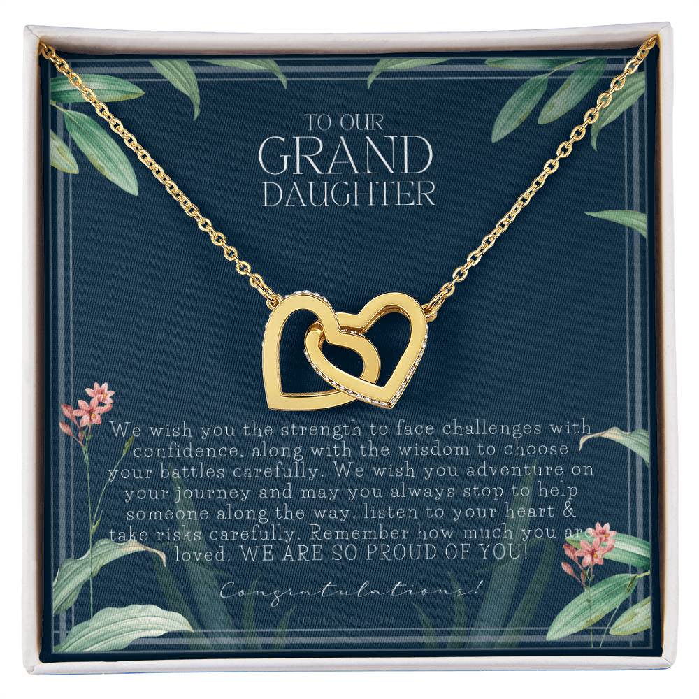 Gift For Granddaughter From Grandma & Grandpa To Our Granddaughter Live Your Dreams Birthday Graduation Christmas Interlocking Hearts Necklace