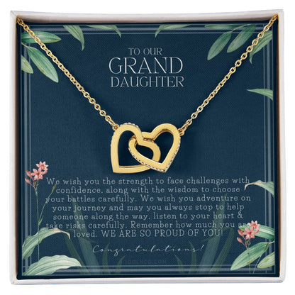 Gift For Granddaughter From Grandma & Grandpa To Our Granddaughter Live Your Dreams Birthday Graduation Christmas Interlocking Hearts Necklace