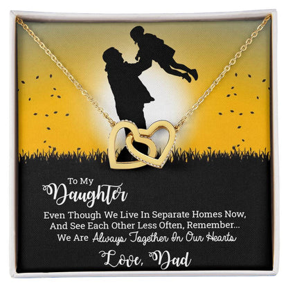 Dad To Daughter Double Hearts Necklace - Always Together In Our Hearts Interlocking Hearts Necklace