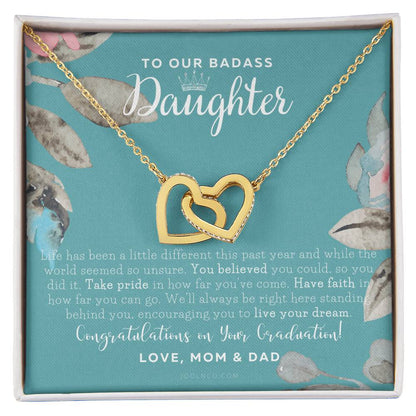 To Our Badass Daughter Straighten Your Crown Necklace Parents Daughter Necklace Daughter Graduation Gift Graduation On Pandemic Interlocking Hearts Necklace