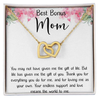 Best Bonus Mom Interlocking Hearts Necklace Message Card
