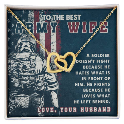 Two Heart Necklace To My Best Army Wife Amazing Gift From Husband Independence Gift Army Soldier Gift Pride Of Usa Love My Country Interlocking Hearts Necklace