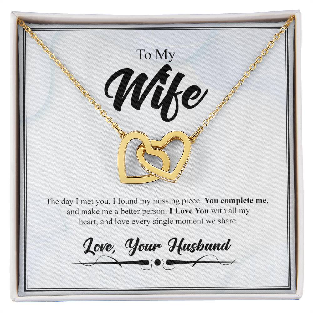 To My Wife- You Complete Me- Interlocking Heart Necklace Interlocking Hearts Necklace