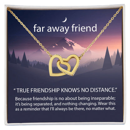 True Friendship Knows No Distance Interlocking Hearts Necklace