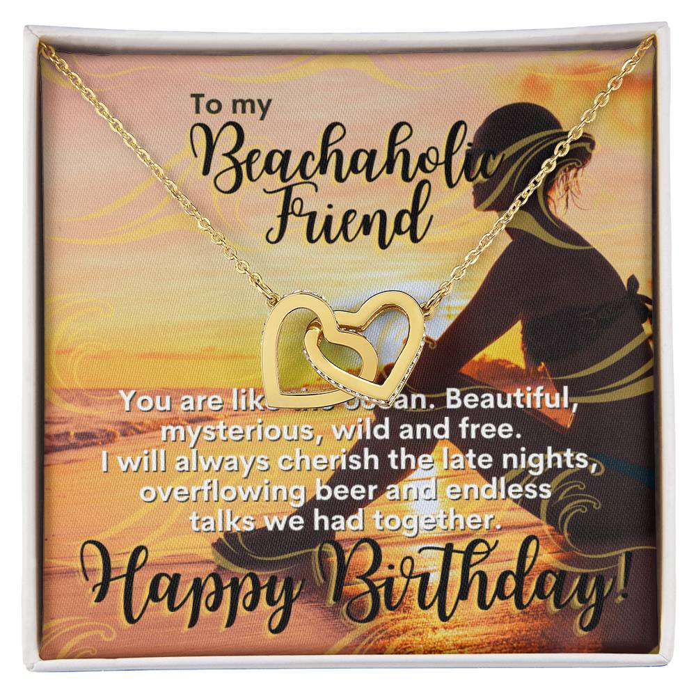 Gift For Bestfriend Beachaholic Beach Lover Party-Goer Interlocking Hearts Necklace