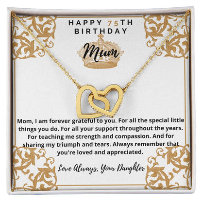 75Th Birthday Mum From Daughter Interlocking Hearts Necklace