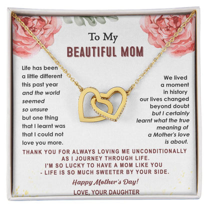 Gift For Mom - True Meaning Of A Mother'S Love - Interlocking Interlocking Hearts Necklace