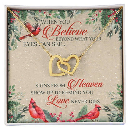When You Believe Beyond What Your Eyes Interlocking Hearts Necklace Message Card