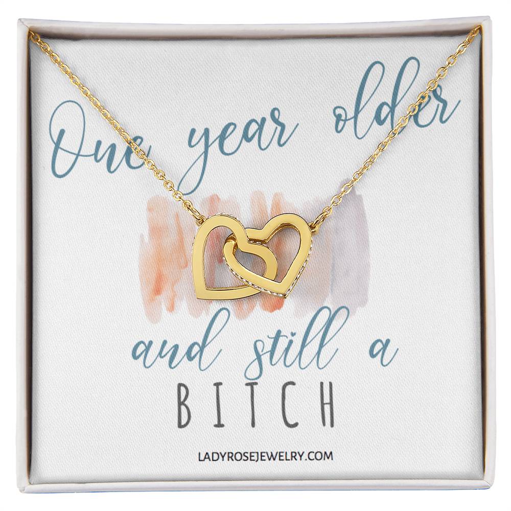 Birthday Bitch Interlocking Hearts Necklace