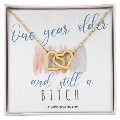 Birthday Bitch Interlocking Hearts Necklace