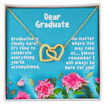 Dear Graduate Turquoise And Rose Interlocking Hearts Necklace