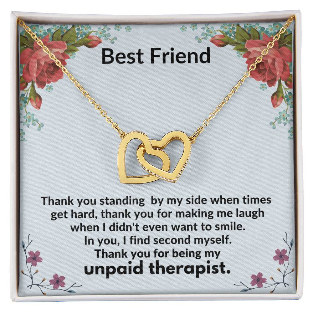 Best Friend - Thank You For Being My Unpaid Therapist - Necklace Interlocking Hearts Necklace