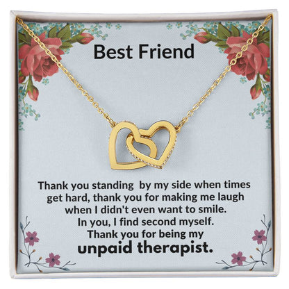 Best Friend - Thank You For Being My Unpaid Therapist - Necklace Interlocking Hearts Necklace
