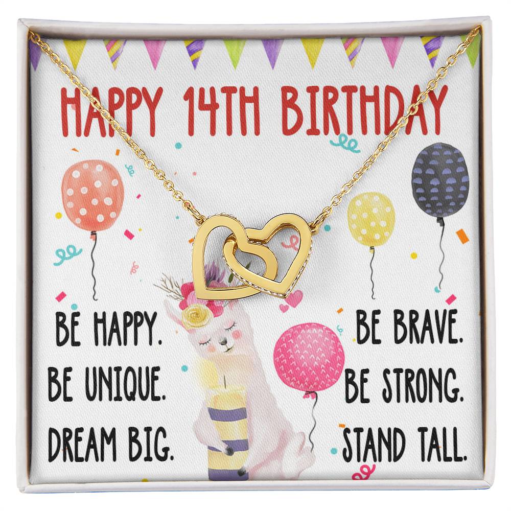 14Th Birthday Necklace Gift For Girl Daughter Birthday Gift For 14 Years Old Teen Birthday Gift Cute Llama Interlocking Hearts Necklace