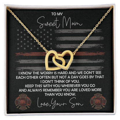 Firefighter Mom Necklace - Firefighter Mom Mother'S Day Gift From Son Interlocking Hearts Necklace