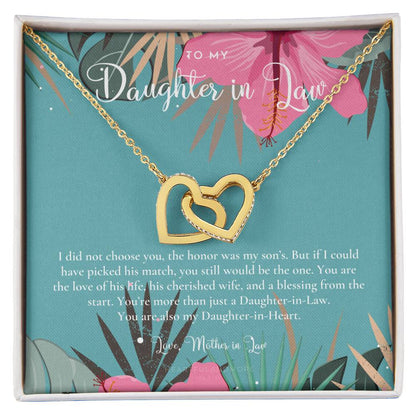 Daughter-In-Law Gift Necklace Wedding Gift Jewelry From Mother-In Law Gift For Bride Daughter-In-Heart Interlocking Hearts Necklace