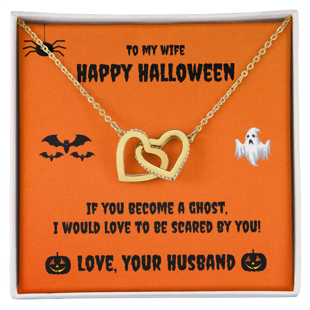 Two Hearts Necklace - Happy Halloween - To My Wife Cubic Zirconia Interlocking Hearts Necklace