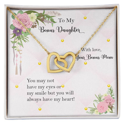 Bonus Daughter From Bonus Mom No Dna But You Have My Heart Interlocking Hearts Necklace