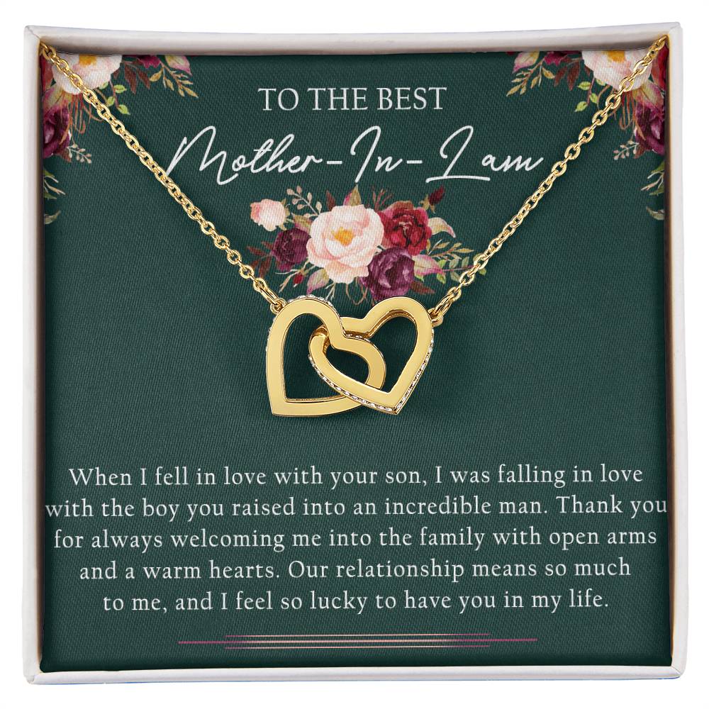 To The Best Mother-In-Law Interlocking Hearts Necklace Message Card