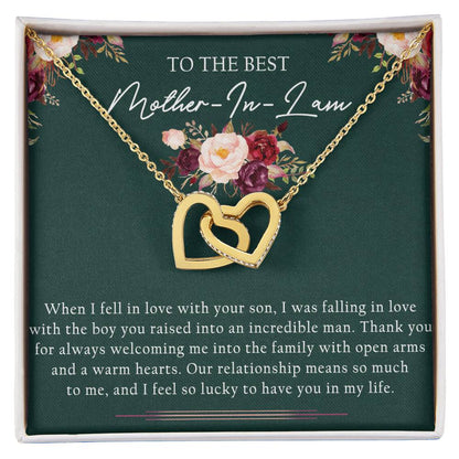 To The Best Mother-In-Law Interlocking Hearts Necklace Message Card