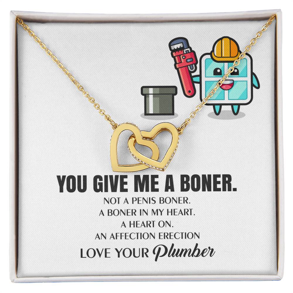 You Give Me A Heart Boner An Affection Erection Interlocking Heart Necklace Funny & Sarcastic Love For Her Mature Gag Plumber'S Wife Funny Gift Interlocking Hearts Necklace