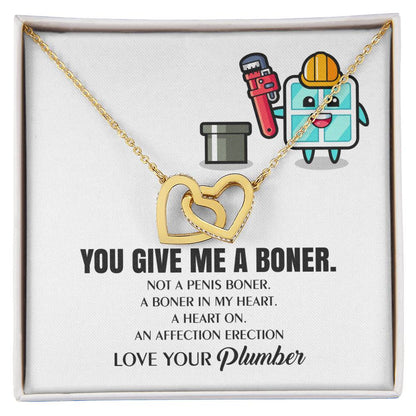You Give Me A Heart Boner An Affection Erection Interlocking Heart Necklace Funny & Sarcastic Love For Her Mature Gag Plumber'S Wife Funny Gift Interlocking Hearts Necklace
