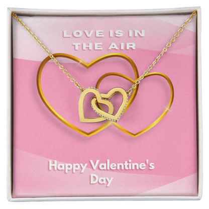 Two Hearts Embellished Love Is In The Air Interlocking Hearts Necklace