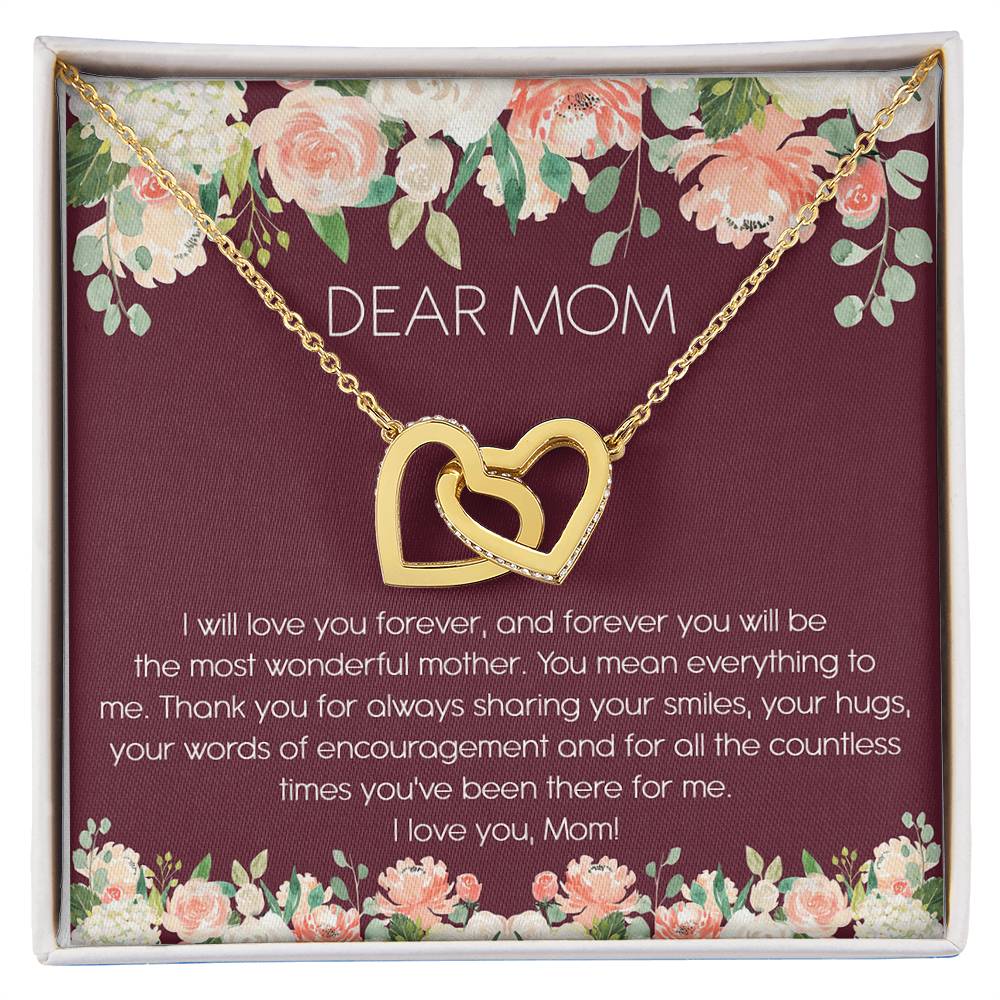 Dear Mom Watercolor Flower Interlocking Hearts Necklace Mother'S Day Message Card