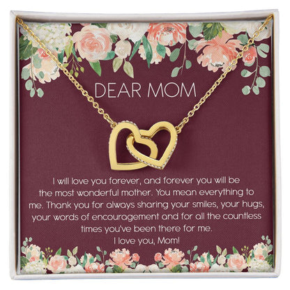 Dear Mom Watercolor Flower Interlocking Hearts Necklace Mother'S Day Message Card