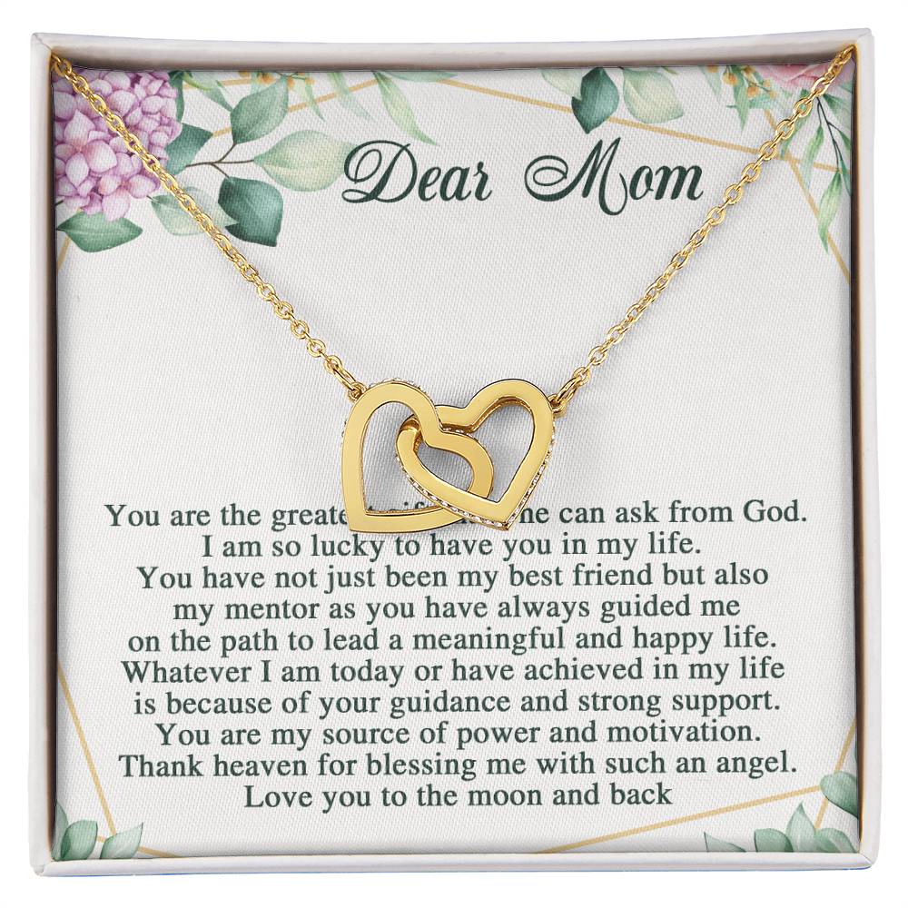 Dear Mom Interlocking Hearts Necklace Message Card