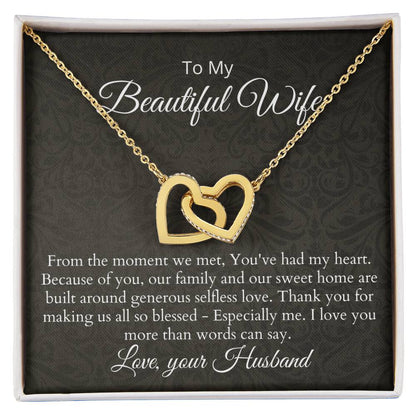 Anniversary Birthday Gift For Wife - Necklace & Message Card Interlocking Hearts Necklace
