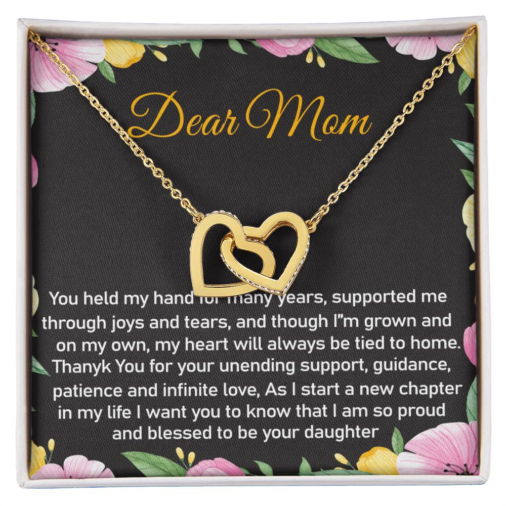 Dear Mom Thank You Blessed Daughter Interlocking Hearts Necklace